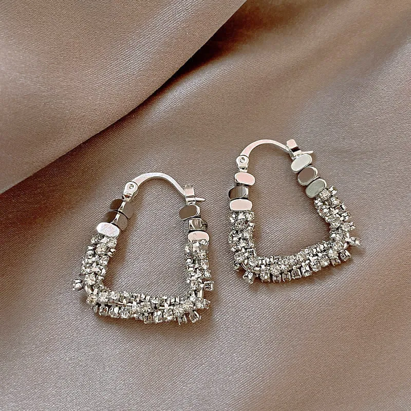 Wholesale Silver square ear buckle niche design light luxury high-grade earrings exquisite unique diamond ring earrings