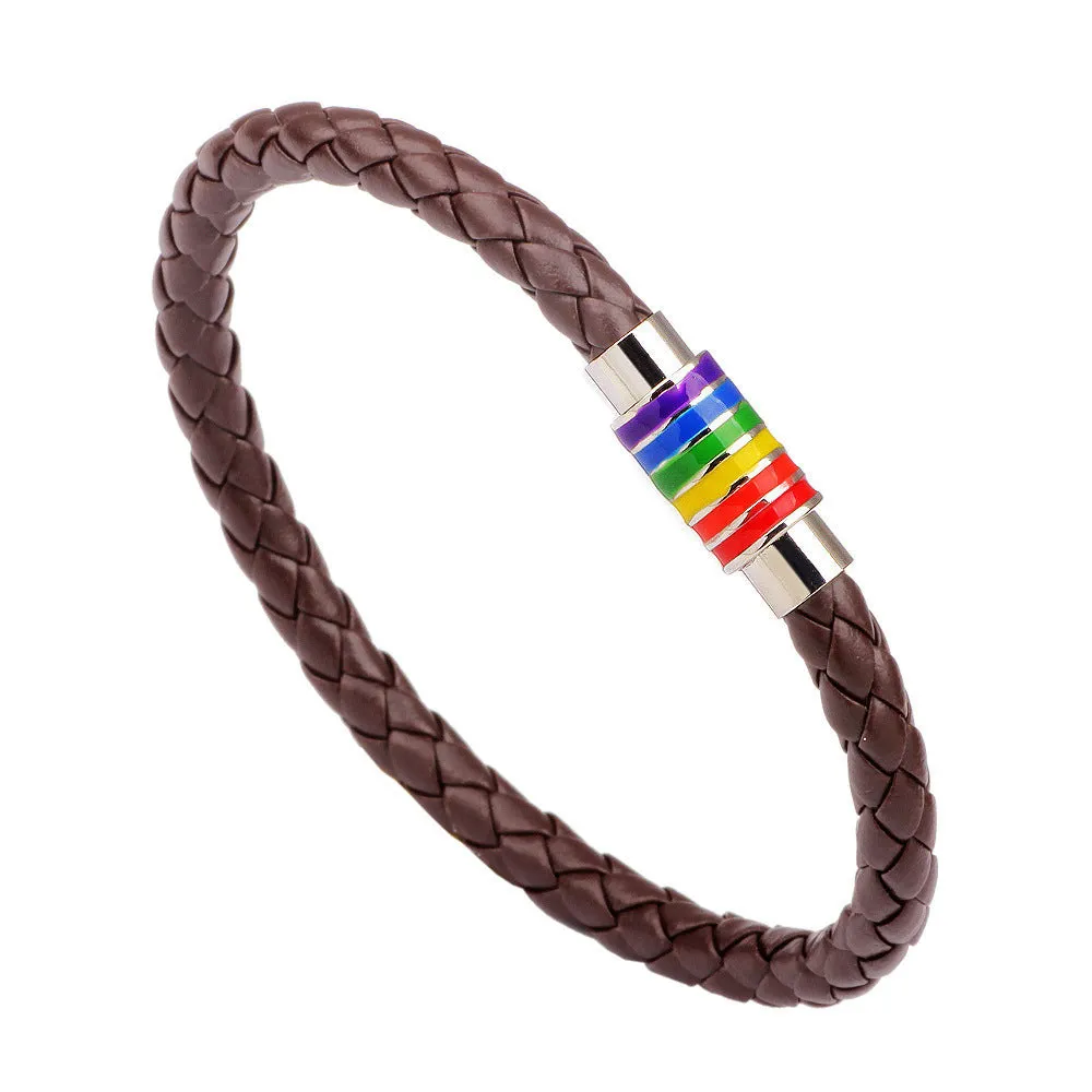 Wholesale Simple Braided Rainbow Magnet Buckle Genuine Leather Bracelet