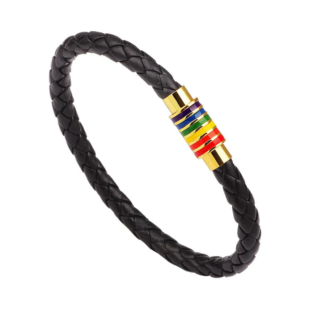 Wholesale Simple Braided Rainbow Magnet Buckle Genuine Leather Bracelet