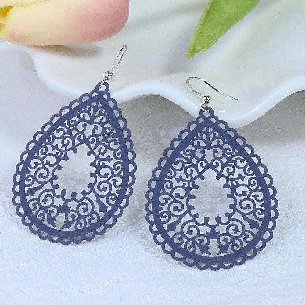 Wholesale Simple Colorful Printed Hollow Water Drop Versatile Earrings