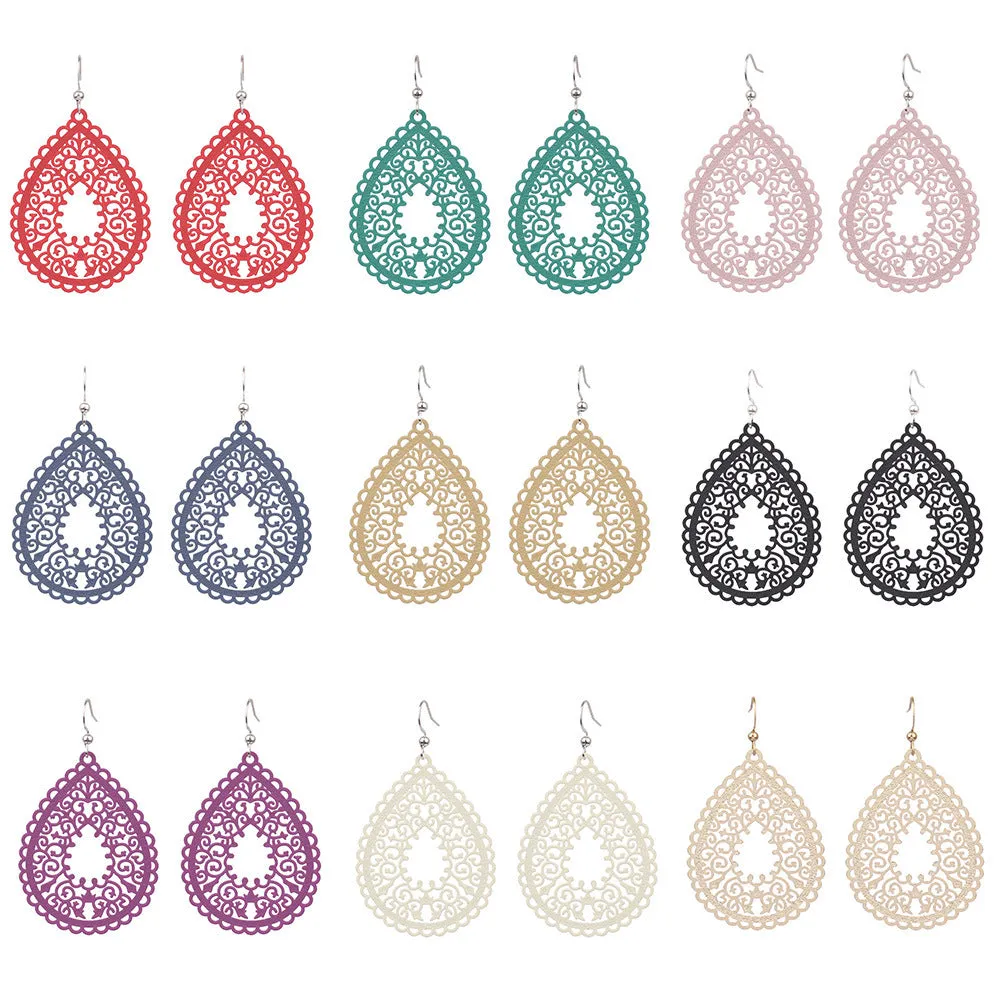 Wholesale Simple Colorful Printed Hollow Water Drop Versatile Earrings