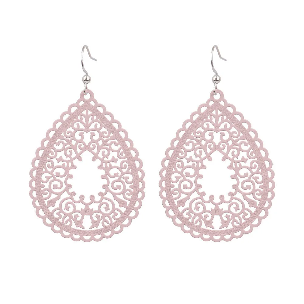 Wholesale Simple Colorful Printed Hollow Water Drop Versatile Earrings