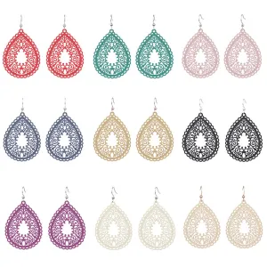 Wholesale Simple Colorful Printed Hollow Water Drop Versatile Earrings