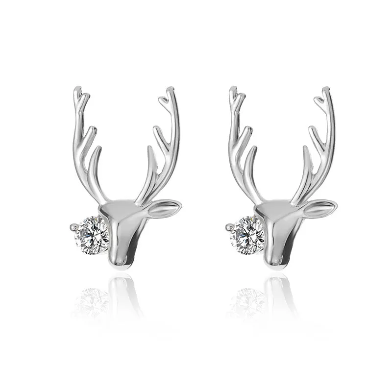 Wholesale Simple Copper Inlaid Zircon Small Elk Earrings