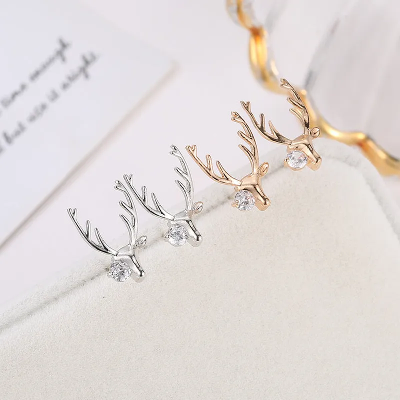 Wholesale Simple Copper Inlaid Zircon Small Elk Earrings