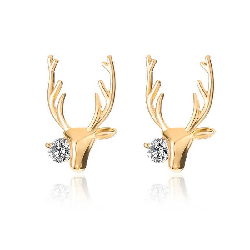 Wholesale Simple Copper Inlaid Zircon Small Elk Earrings