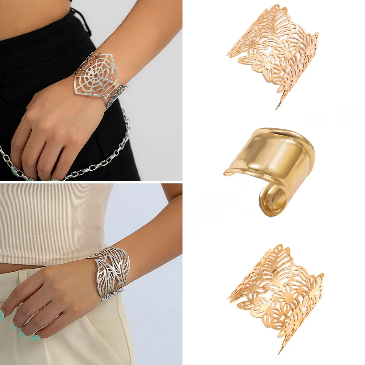 Wholesale Simple design sense open smooth hollow leaf bracelet