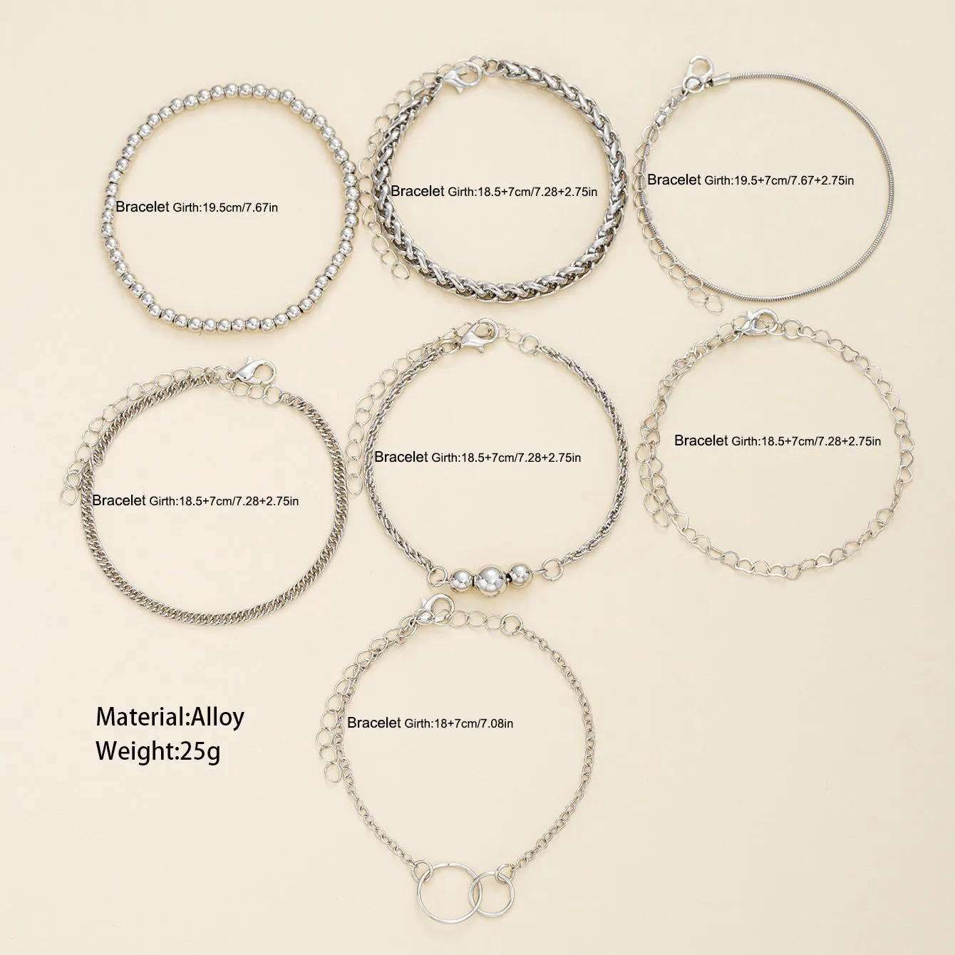 Wholesale Simple ins double ring chain bracelet 7-piece set
