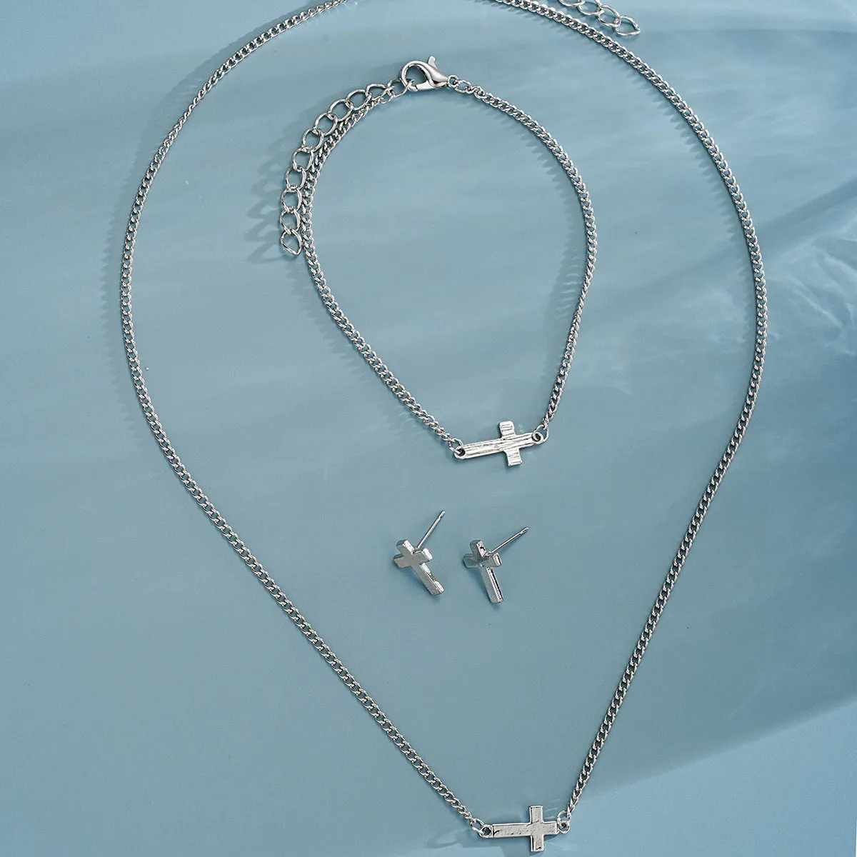Wholesale Simple niche design cross earrings bracelet necklace set
