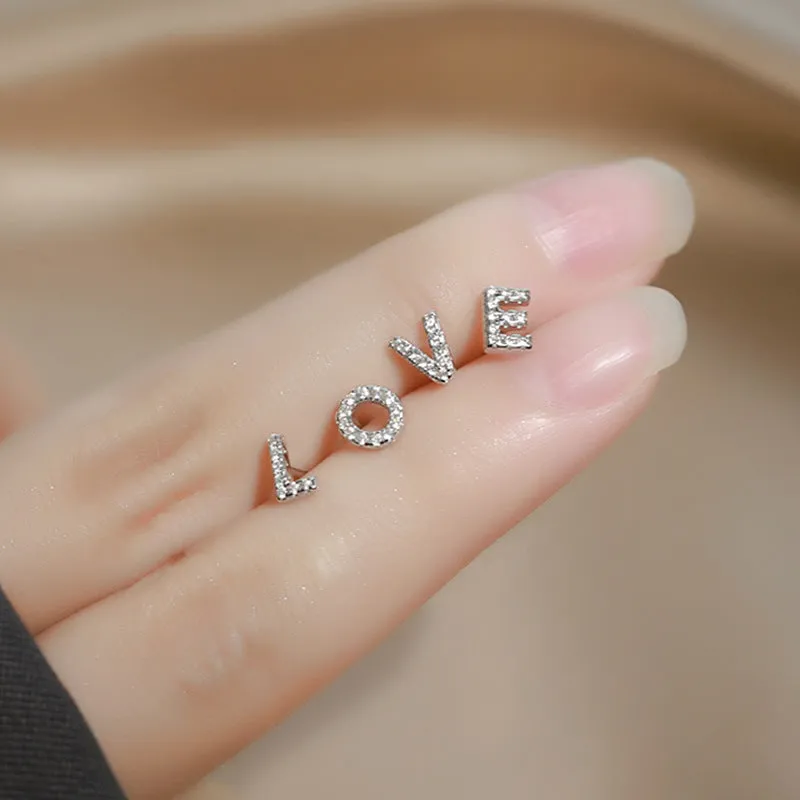 Wholesale Simple Niche Design Mini Full Diamond Earrings for Men and Women Sterling Silver Full Diamond 26 Letter Earrings