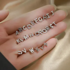 Wholesale Simple Niche Design Mini Full Diamond Earrings for Men and Women Sterling Silver Full Diamond 26 Letter Earrings