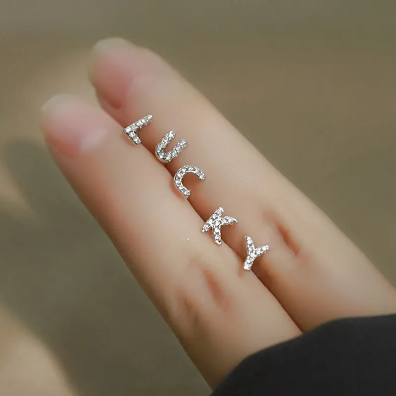 Wholesale Simple Niche Design Mini Full Diamond Earrings for Men and Women Sterling Silver Full Diamond 26 Letter Earrings