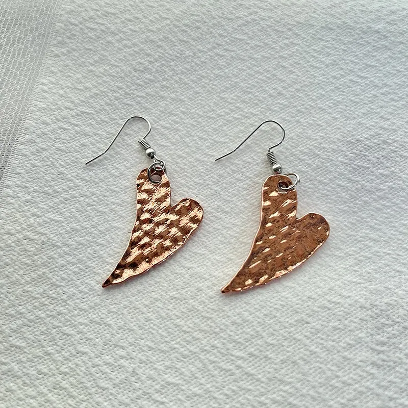 Wholesale Simple Retro Heart-shaped Textured Pendant Personality Versatile Love Pattern Earrings