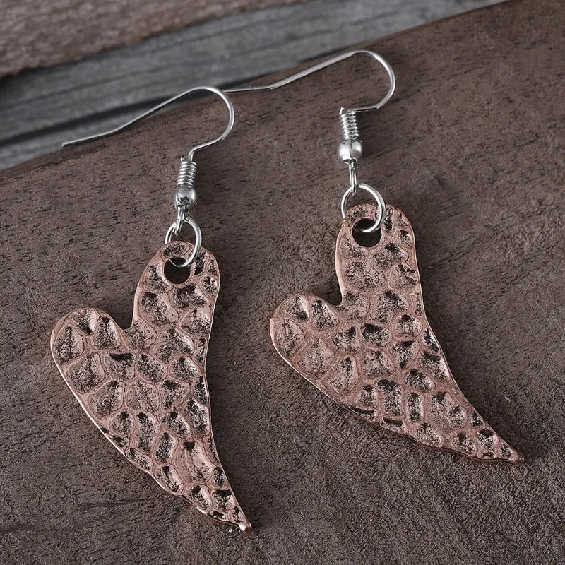 Wholesale Simple Retro Heart-shaped Textured Pendant Personality Versatile Love Pattern Earrings