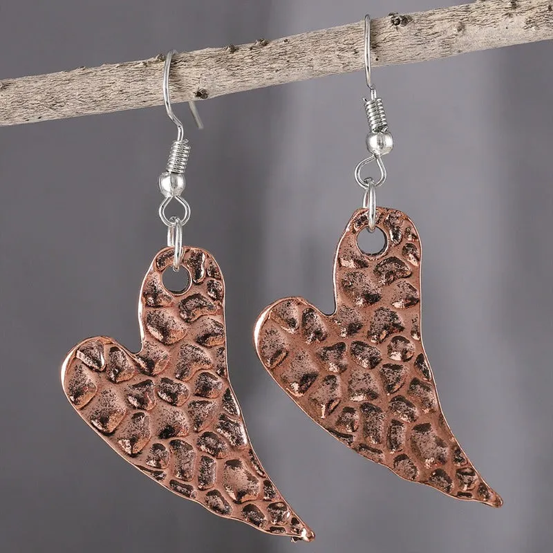 Wholesale Simple Retro Heart-shaped Textured Pendant Personality Versatile Love Pattern Earrings