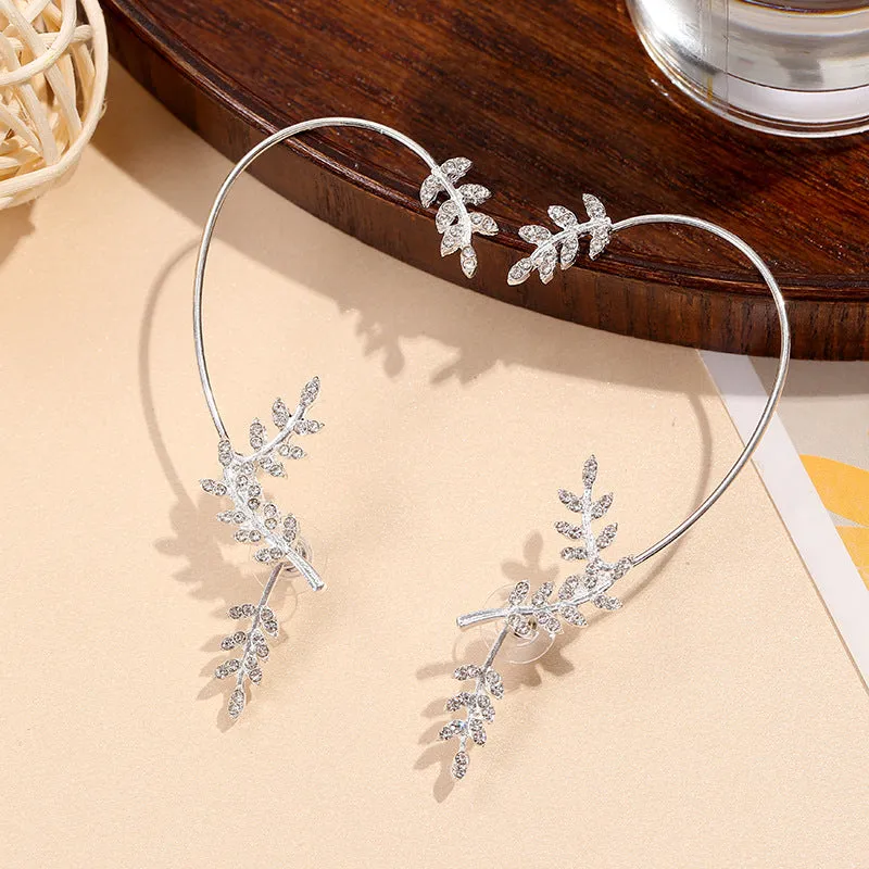 Wholesale Single Ear Leaf Diamond Alloy Ear Cuff