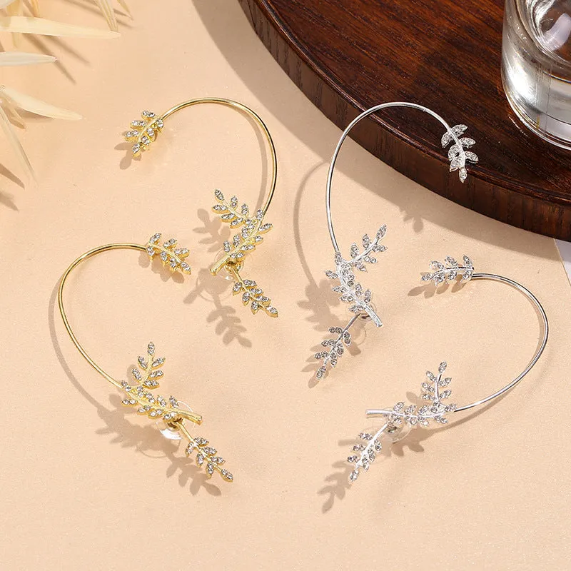 Wholesale Single Ear Leaf Diamond Alloy Ear Cuff