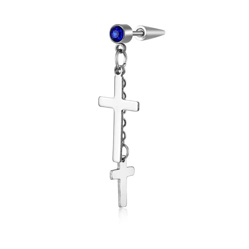 Wholesale Single Titanium Steel Tassel Chain Cross Men's Earrings