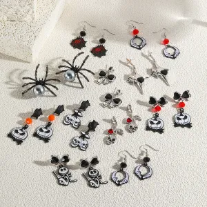 Wholesale Skull Dark Diamond Alloy Pumpkin Spider Halloween Earrings