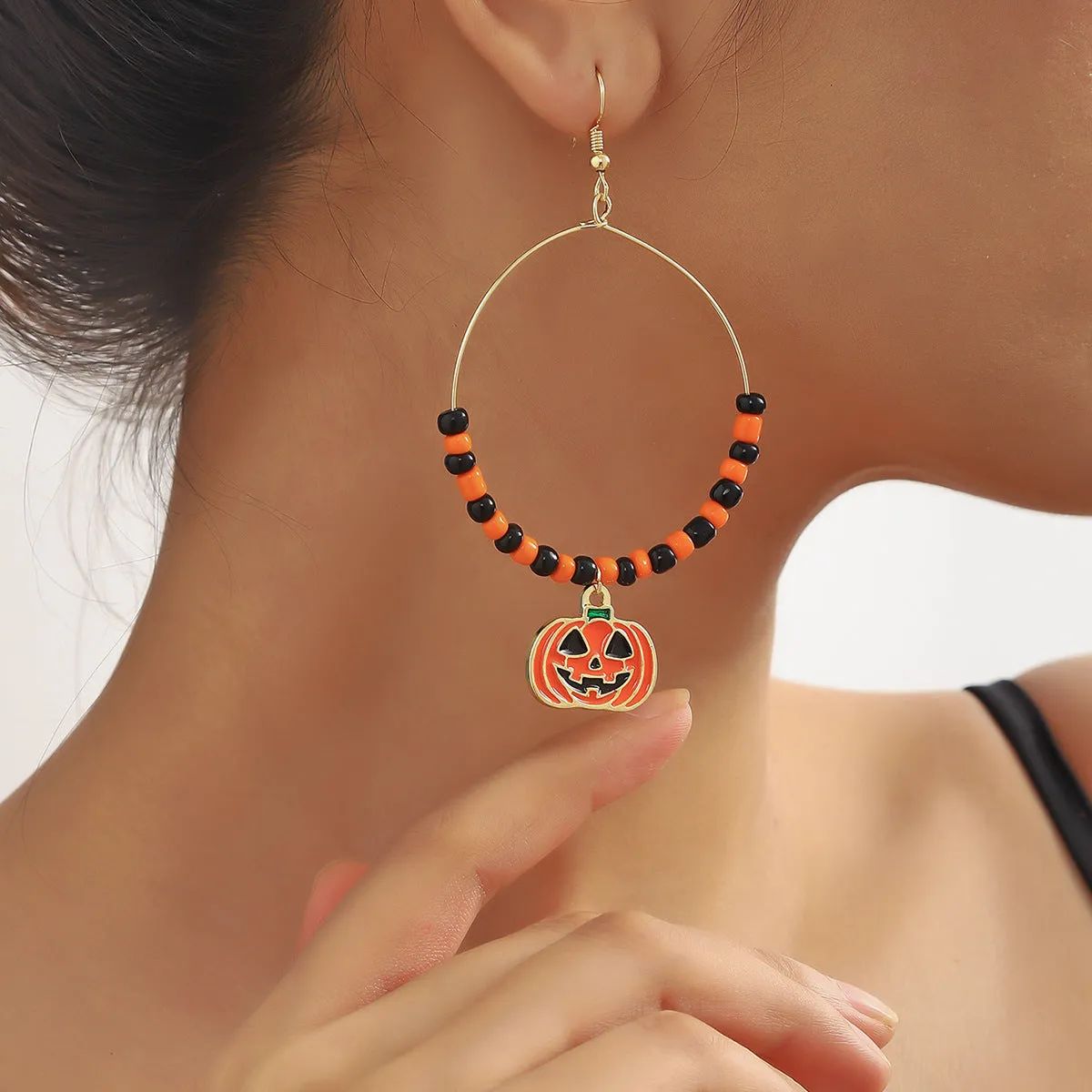 Wholesale Skull Dark Diamond Alloy Pumpkin Spider Halloween Earrings