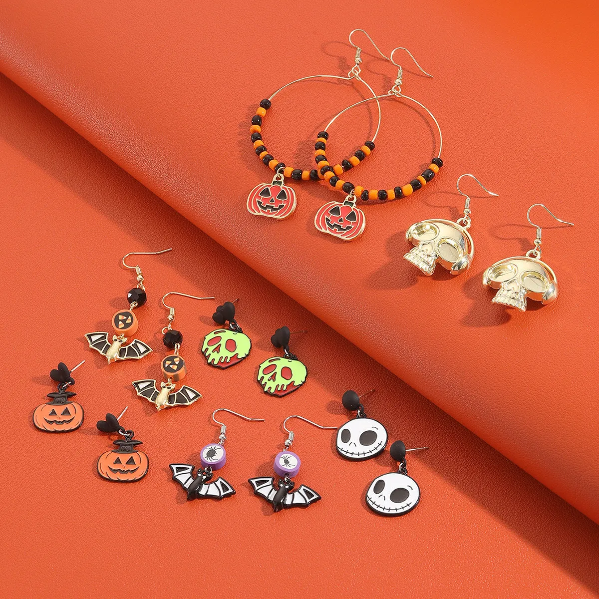 Wholesale Skull Dark Diamond Alloy Pumpkin Spider Halloween Earrings