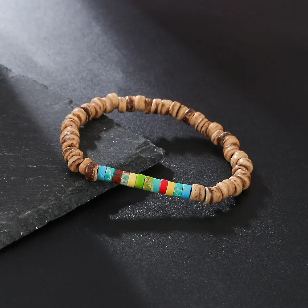 Wholesale Skull Retro Style Turquoise Wood Beads Coconut Shell Bracelet