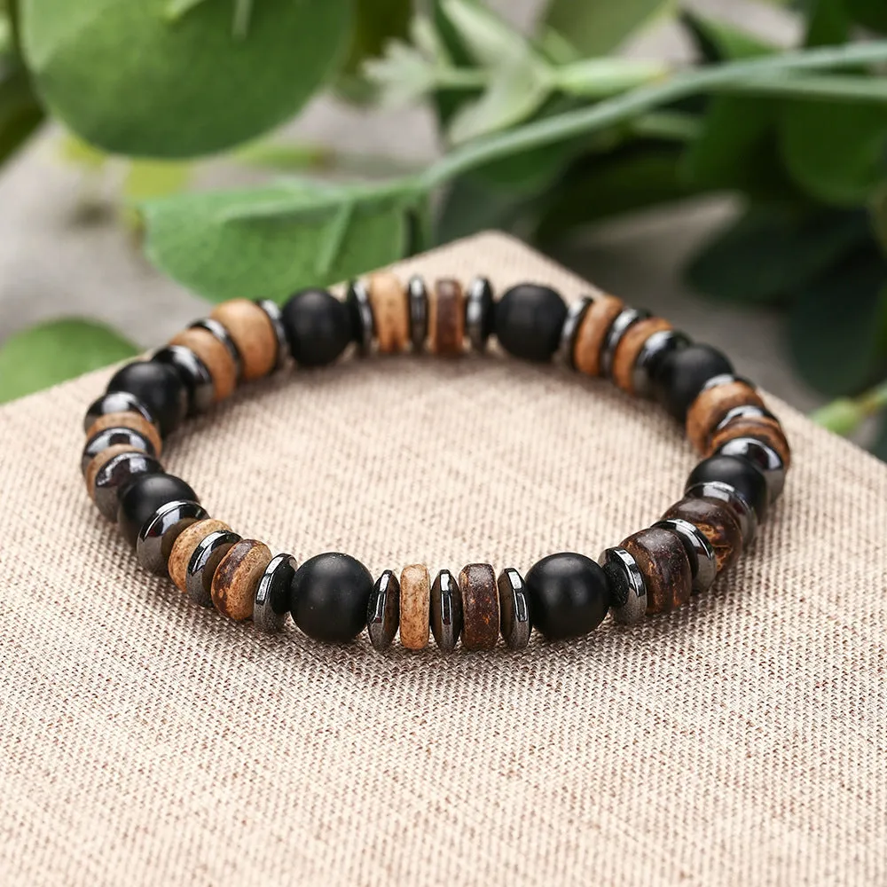 Wholesale Skull Retro Style Turquoise Wood Beads Coconut Shell Bracelet