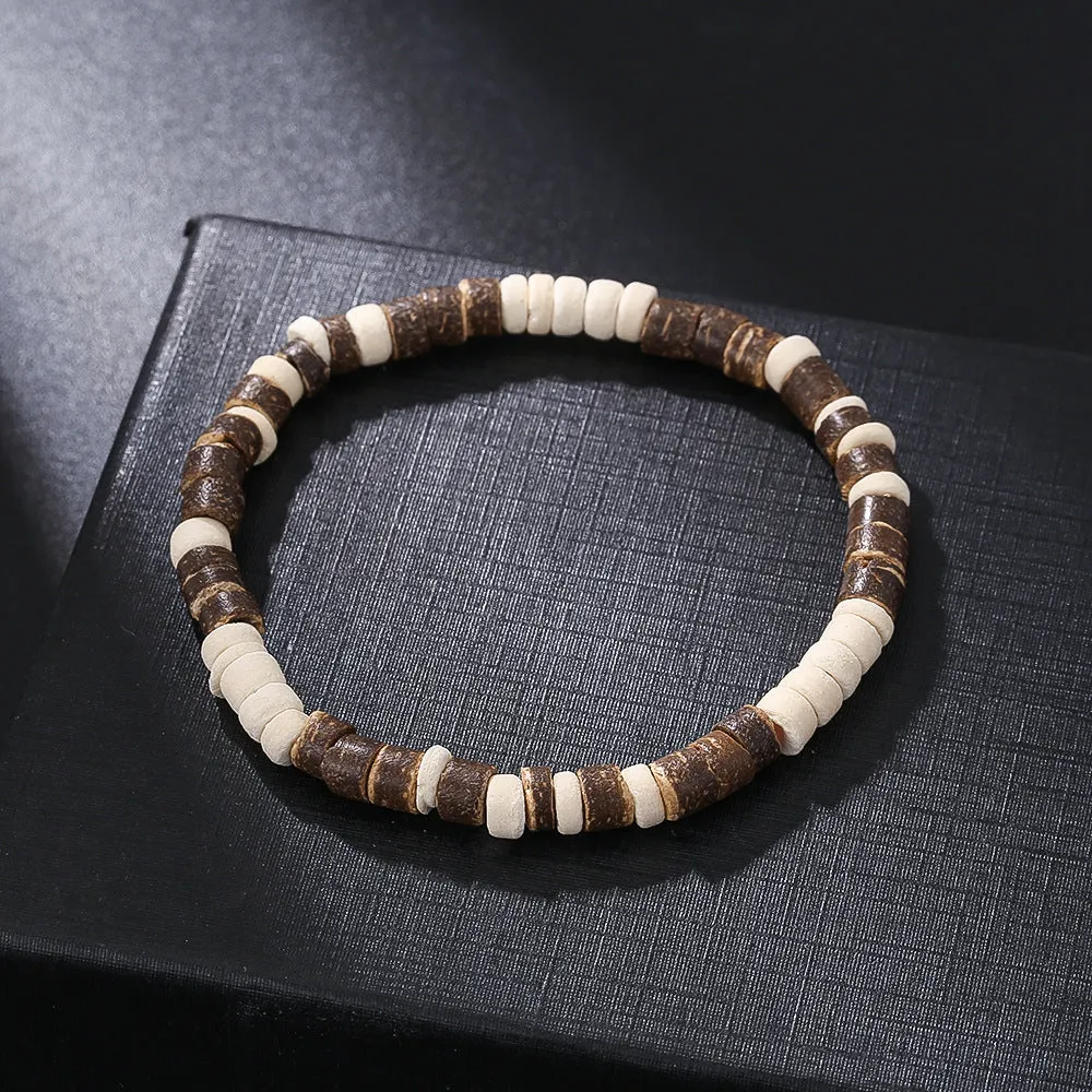 Wholesale Skull Retro Style Turquoise Wood Beads Coconut Shell Bracelet