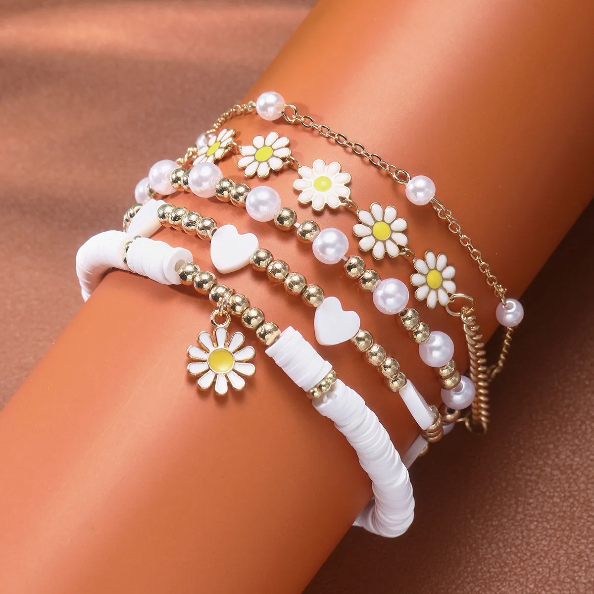 Wholesale Small Gold Bead Pearl Alloy Bracelet Set