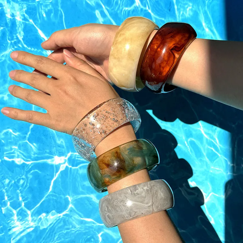 Wholesale Smudged Transparent Glitter Round Resin Bracelet
