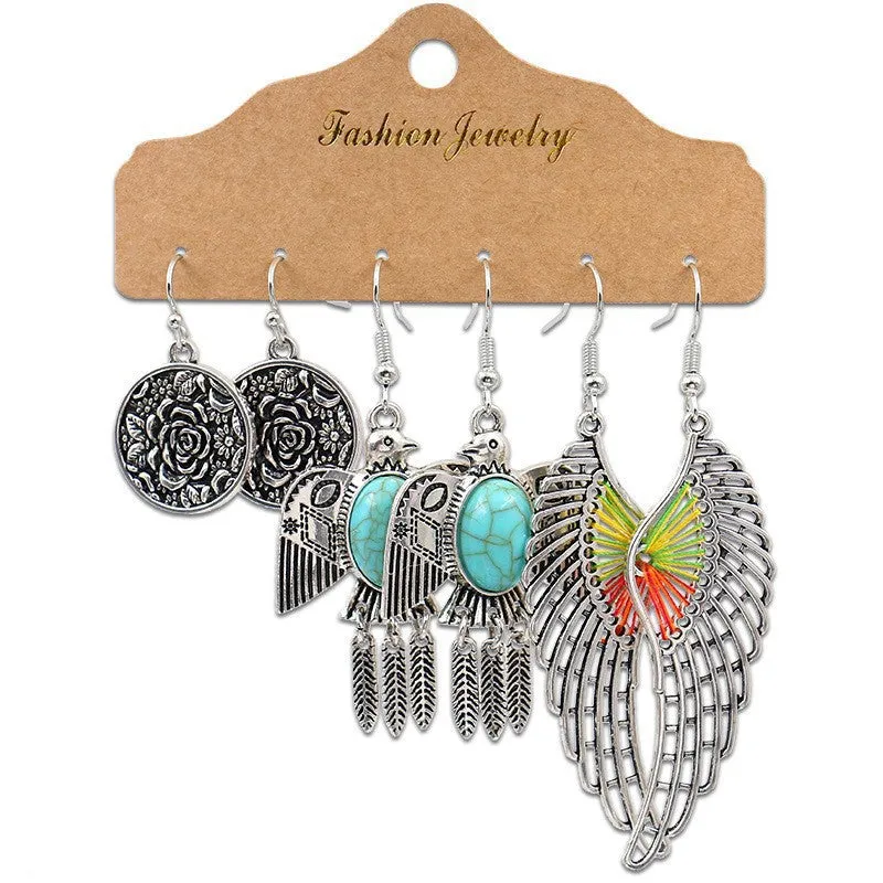 Wholesale Snowflake Tassel Love Wings Hollow Vintage Earrings