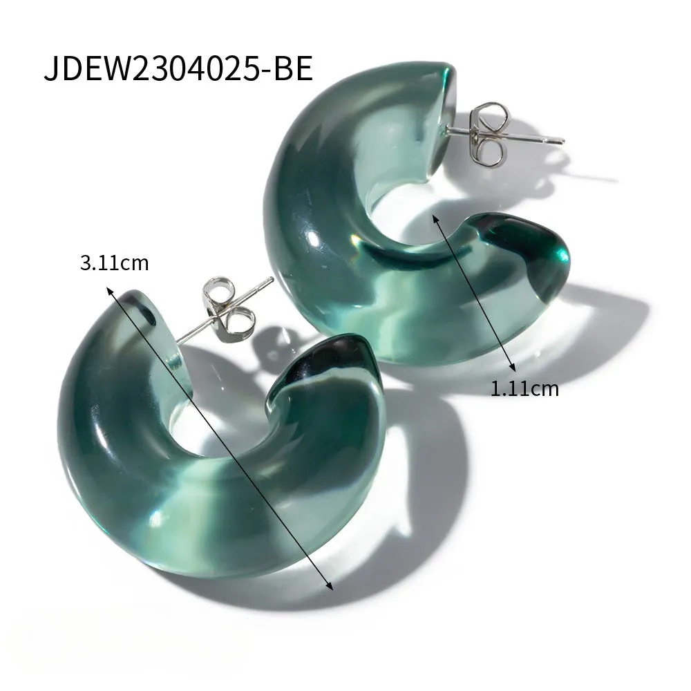 Wholesale Solid Color Transparent Environmental Protection Resin Semi-round Steel Pin Earrings
