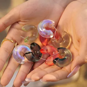 Wholesale Solid Color Transparent Environmental Protection Resin Semi-round Steel Pin Earrings