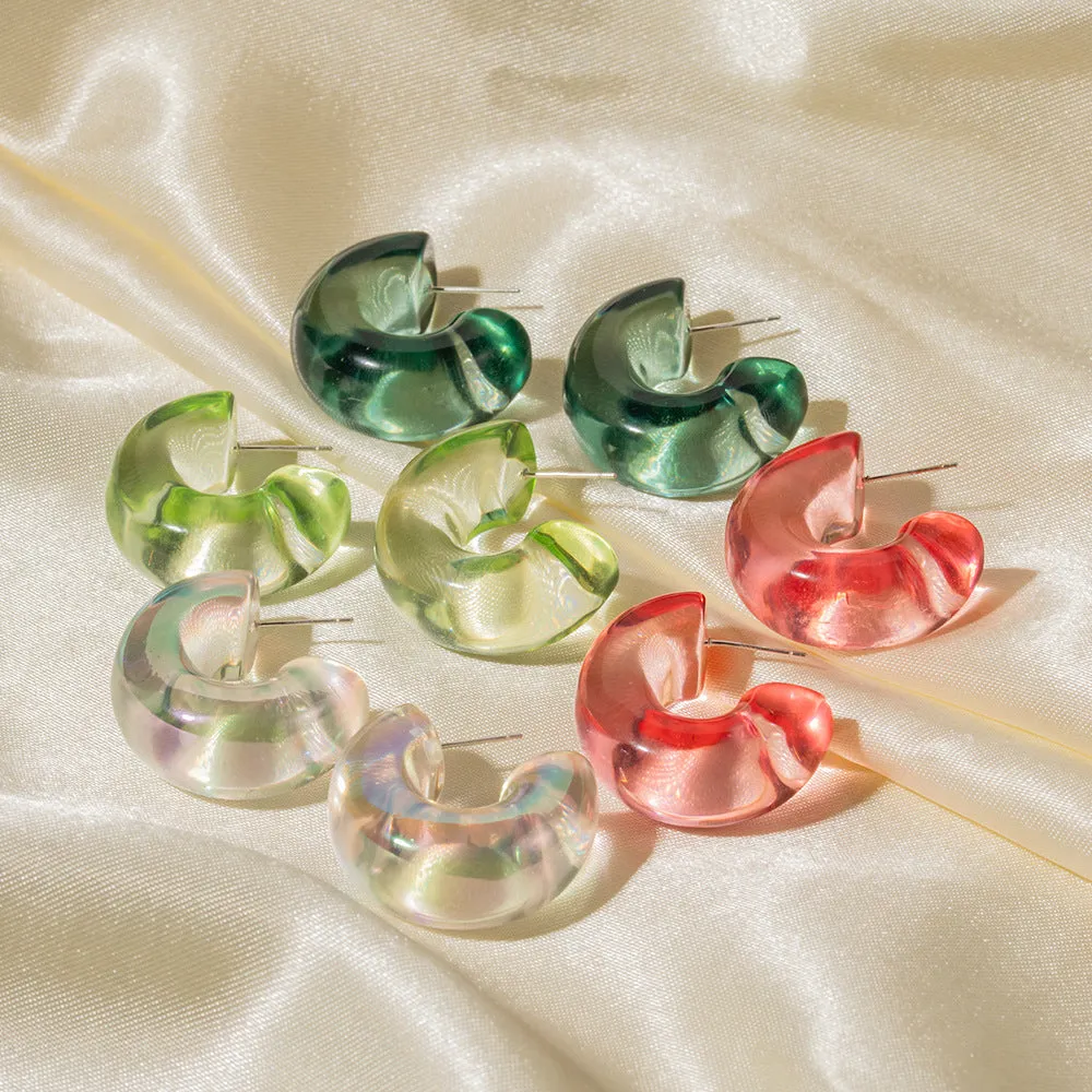 Wholesale Solid Color Transparent Environmental Protection Resin Semi-round Steel Pin Earrings