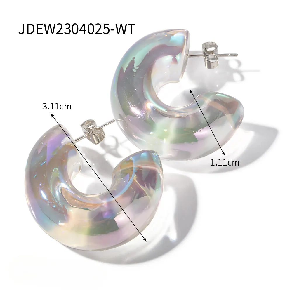 Wholesale Solid Color Transparent Environmental Protection Resin Semi-round Steel Pin Earrings