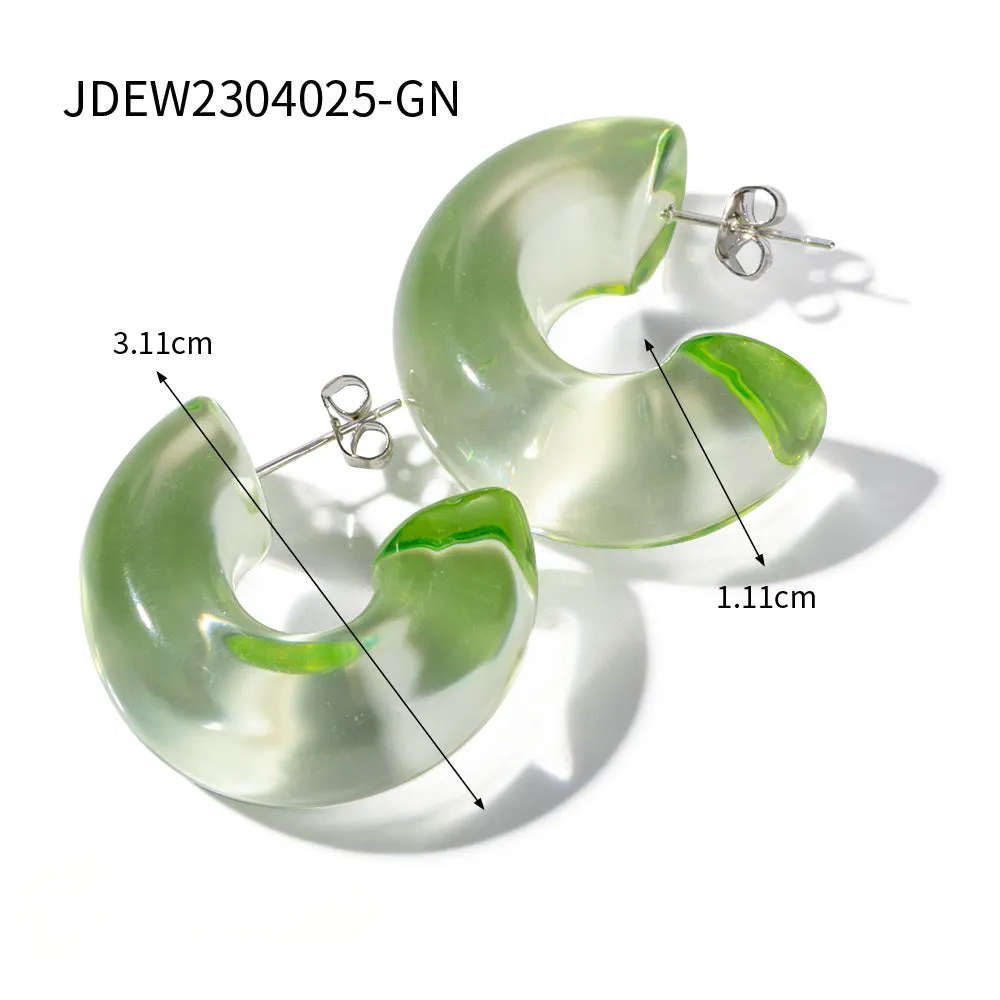 Wholesale Solid Color Transparent Environmental Protection Resin Semi-round Steel Pin Earrings