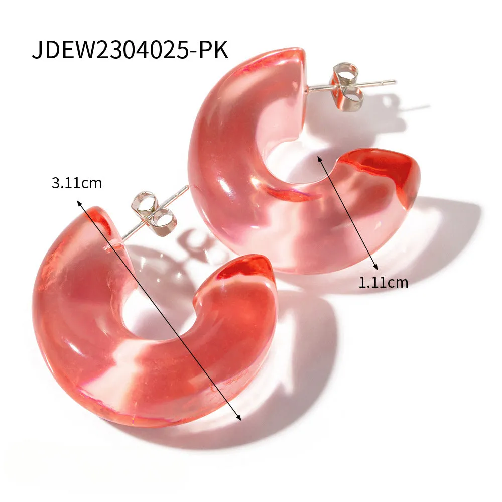 Wholesale Solid Color Transparent Environmental Protection Resin Semi-round Steel Pin Earrings