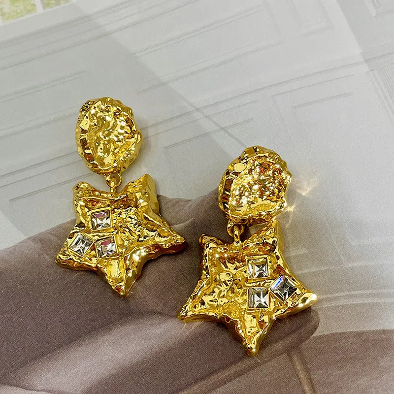 Wholesale Sparkling Diamond Pentagonal Star Artificial Crystal Earrings