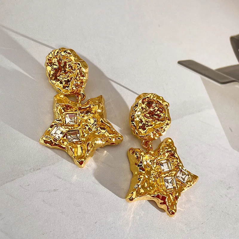 Wholesale Sparkling Diamond Pentagonal Star Artificial Crystal Earrings