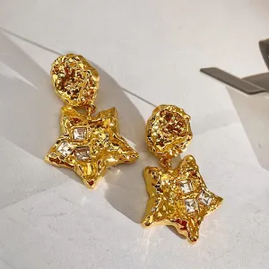 Wholesale Sparkling Diamond Pentagonal Star Artificial Crystal Earrings