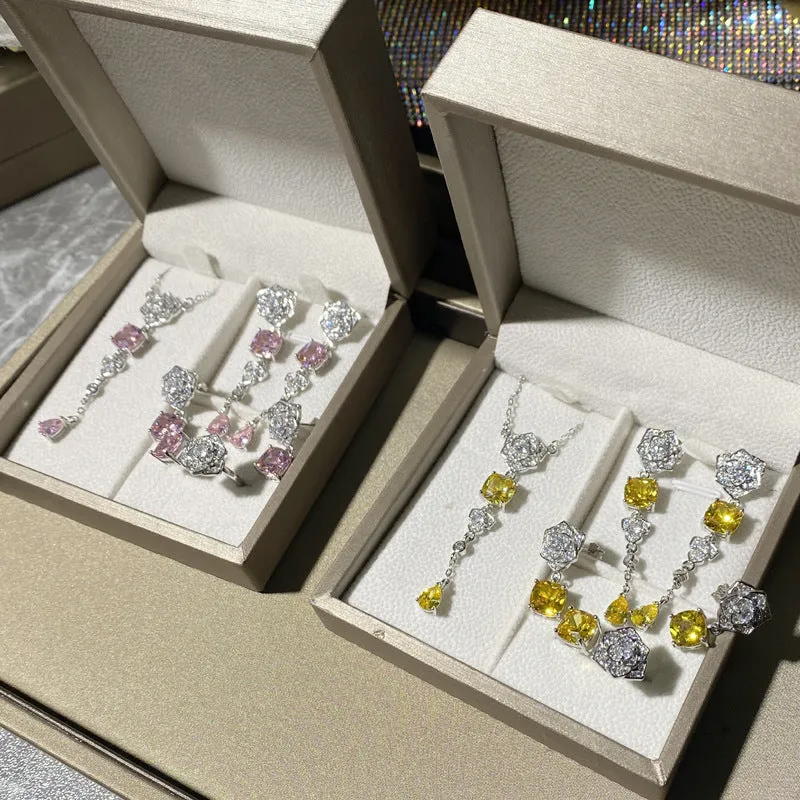 Wholesale Sparkling Rose Blossoms Gemstone Set with 18K Gold Multi Faceted Colorful Treasure Gold Zircon Earrings