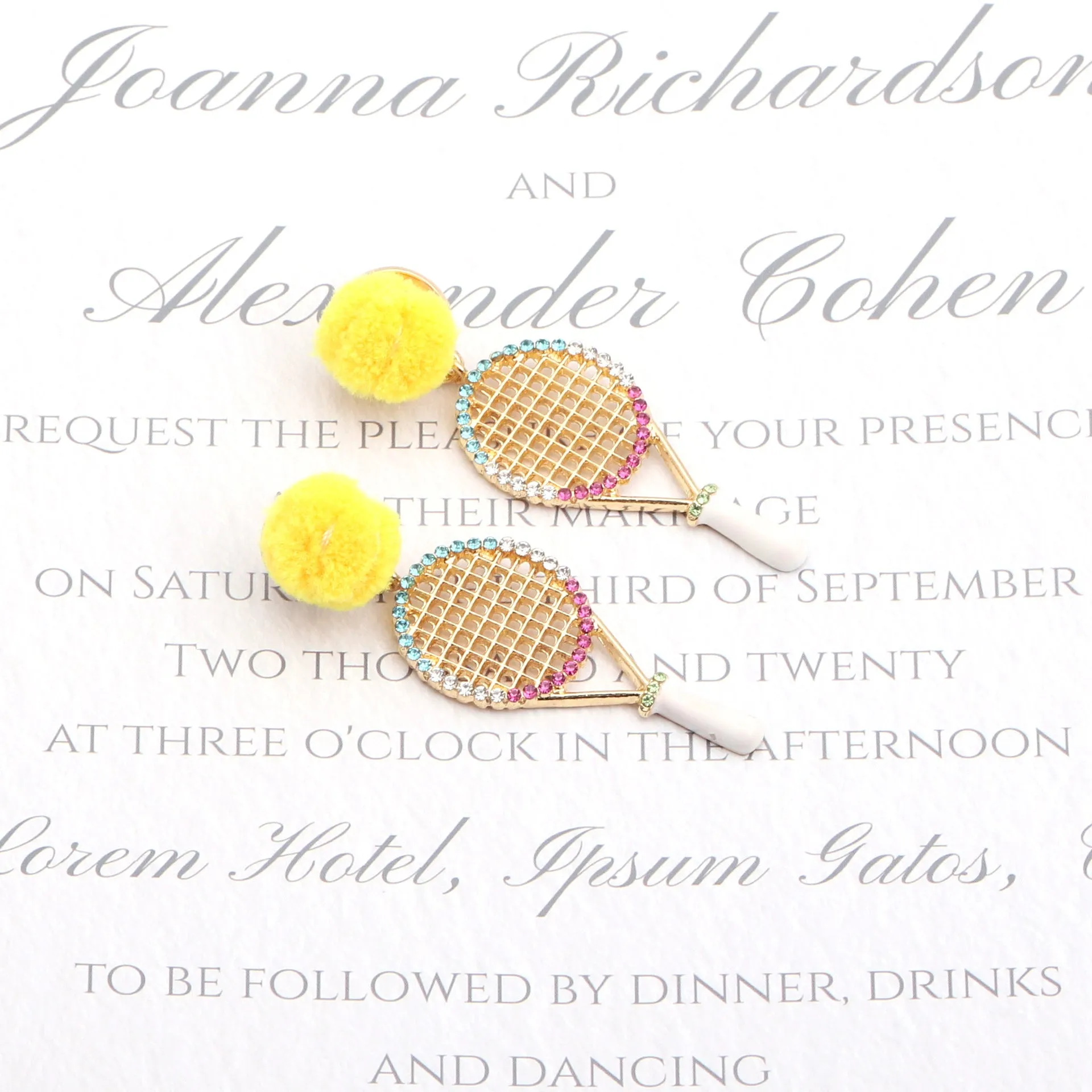 Wholesale Sports Alloy Tennis Racket Diamond Earrings