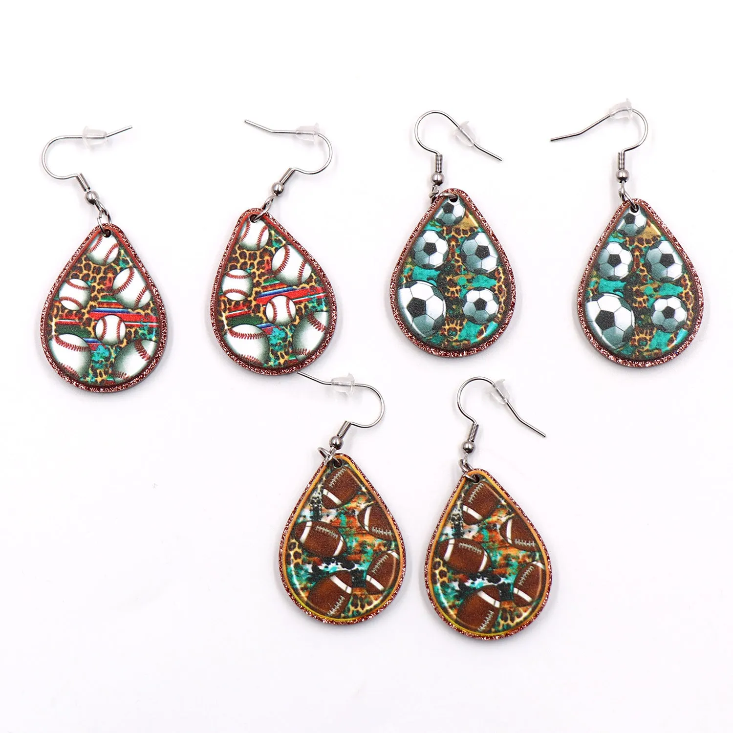 Wholesale Sports Football World Cup Cow Print Leopard Print Acrylic Earrings