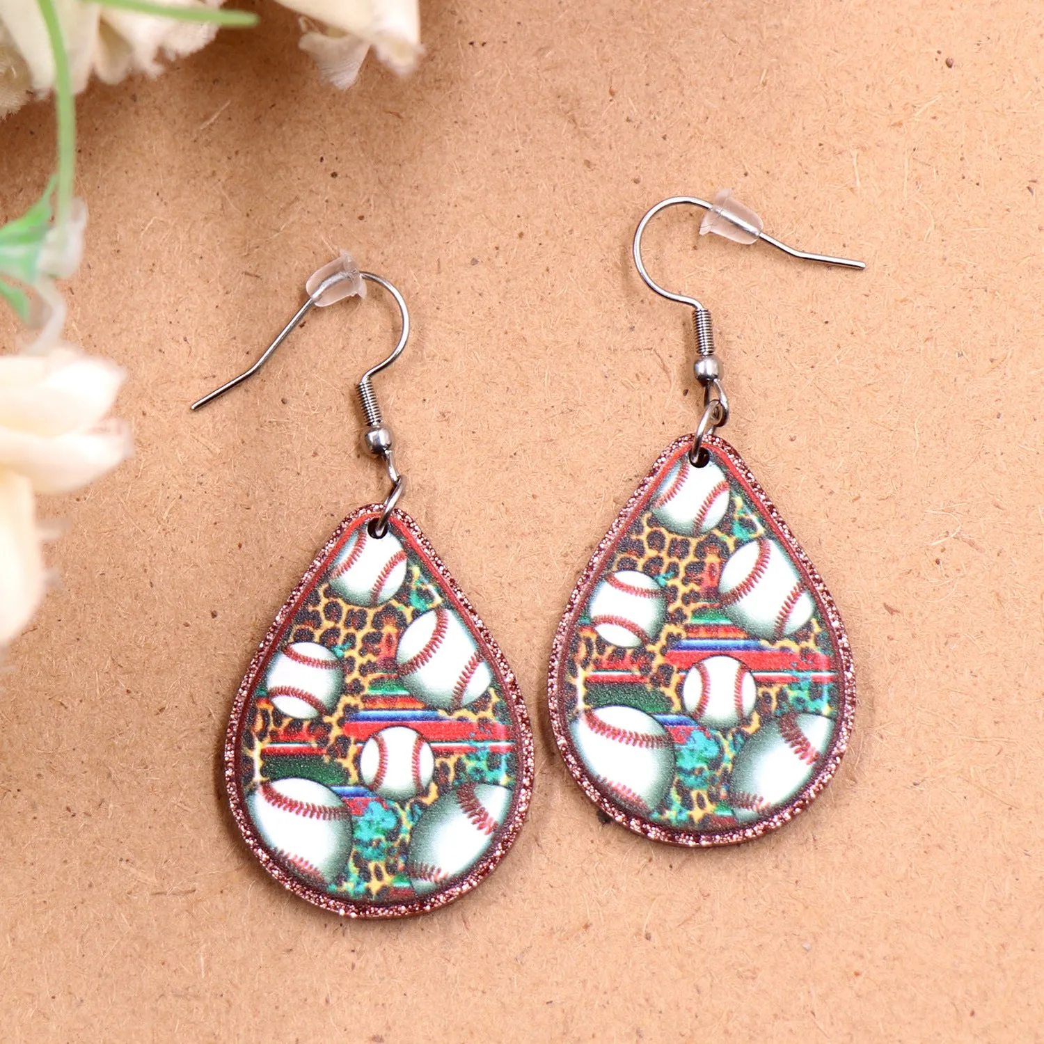 Wholesale Sports Football World Cup Cow Print Leopard Print Acrylic Earrings
