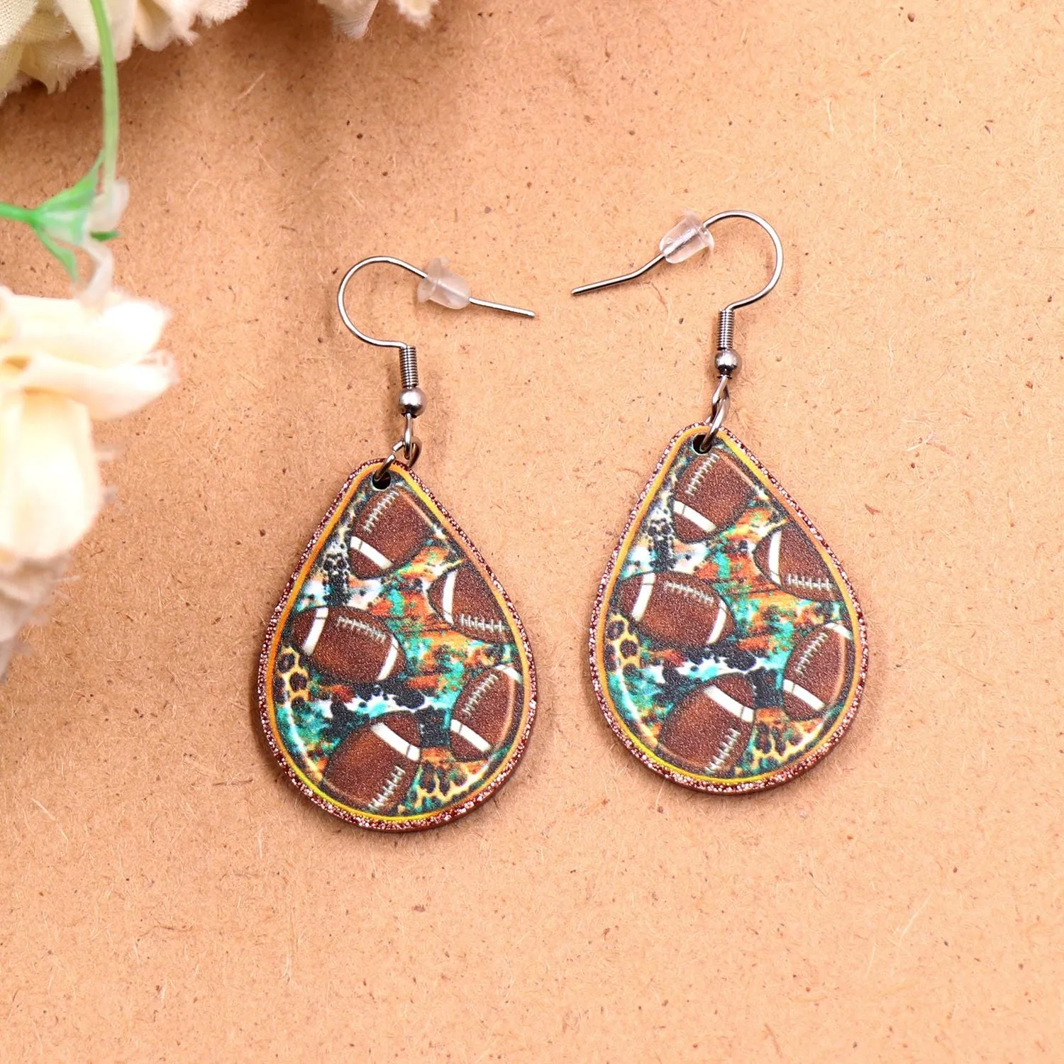 Wholesale Sports Football World Cup Cow Print Leopard Print Acrylic Earrings