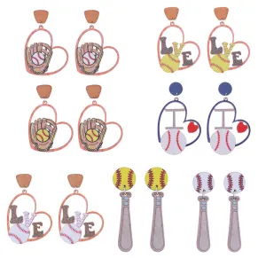 Wholesale Sports Style Baseball Heart Wooden Earrings