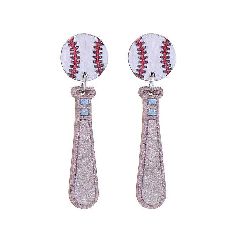 Wholesale Sports Style Baseball Heart Wooden Earrings