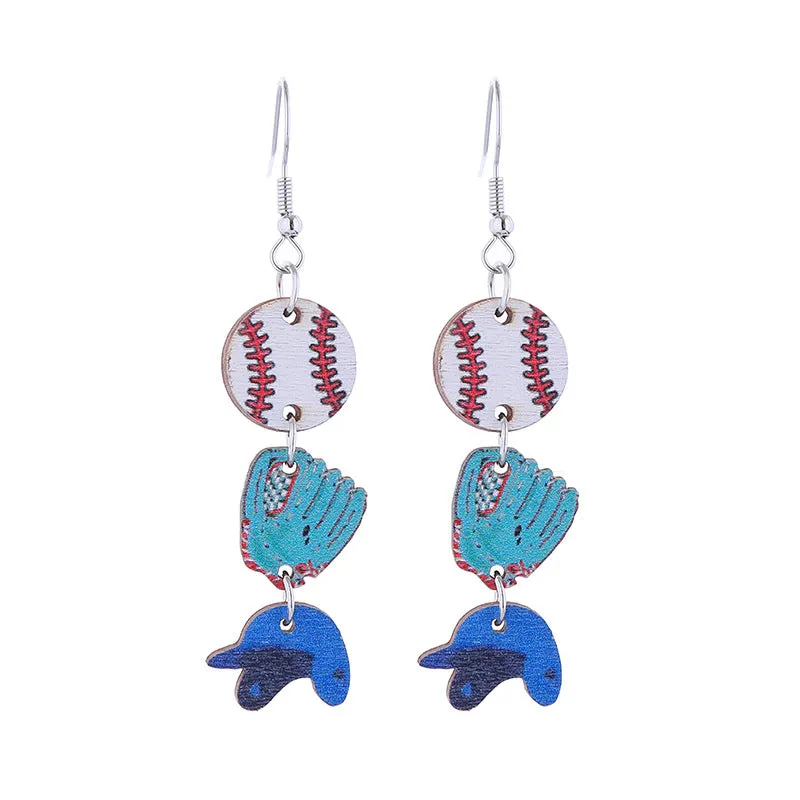 Wholesale Sports Style Baseball, Rugby, Basketball, Football, Long Wooden Earrings