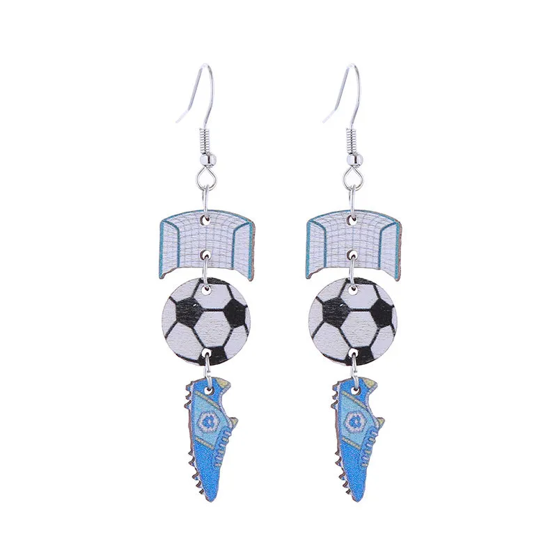 Wholesale Sports Style Baseball, Rugby, Basketball, Football, Long Wooden Earrings