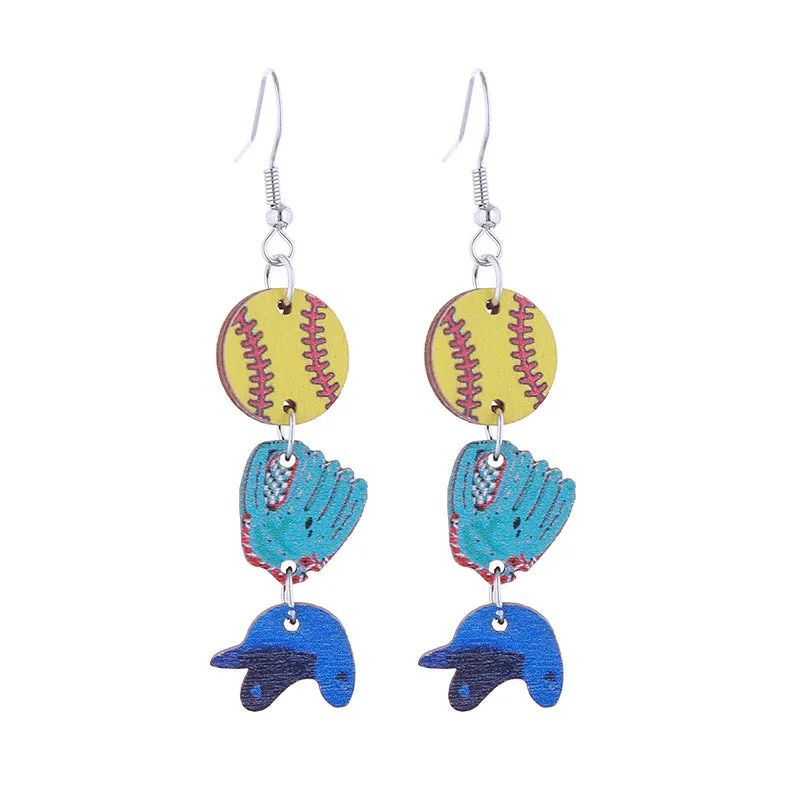 Wholesale Sports Style Baseball, Rugby, Basketball, Football, Long Wooden Earrings